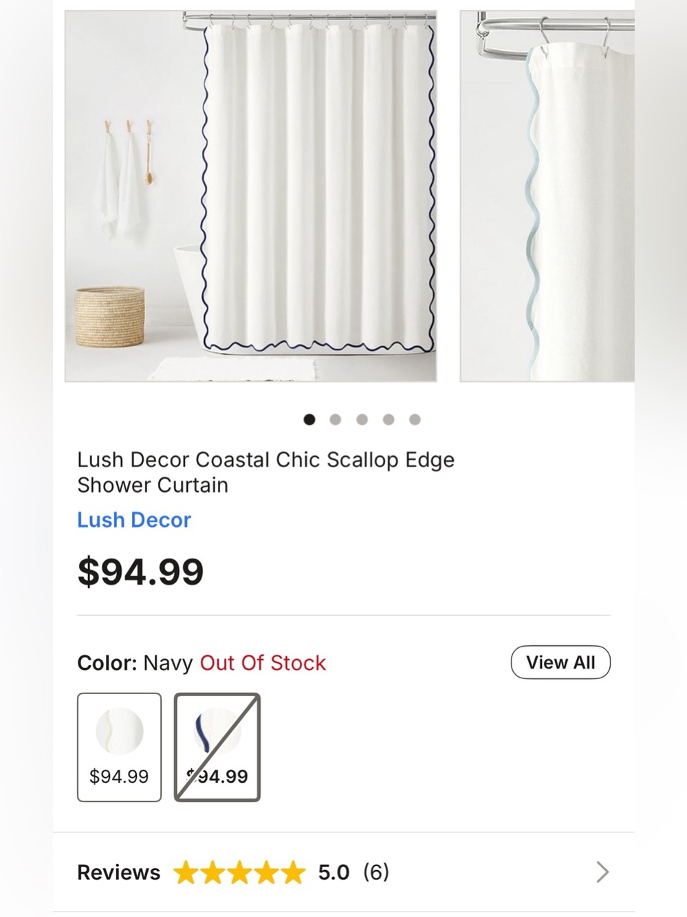 Lush Decor Scallop Edge Navy & Off-White Shower Curtain